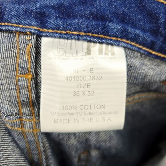 Vintage Calpia Caltrans Jeans Made In USA Zipper Fly Snap Reflective Size 36x32 - Picture 6 of 13